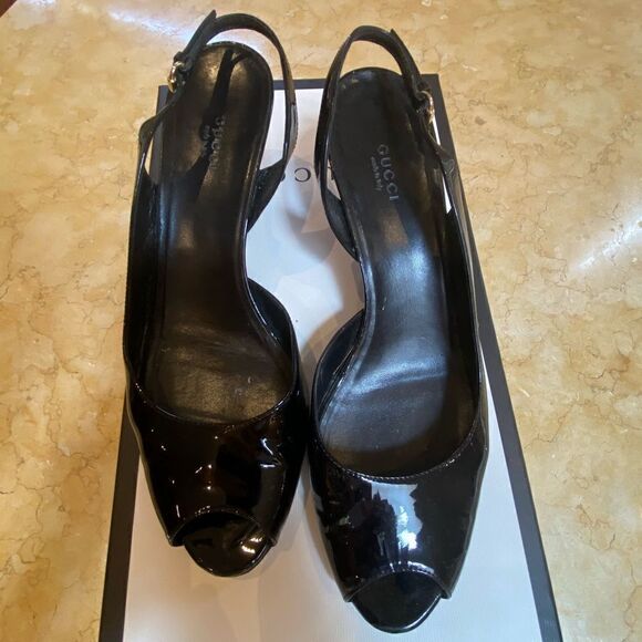 GUCCI Black patent wedge heel - size 10 - Picture 1 of 9